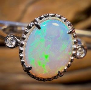 14k White Gold - Solid South Australian Crystal Opal Ring