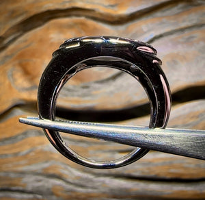 Sideways DADDY Black Solid Tribal Boulder Sterling Silver -Opal Ring. Unisex