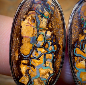 Sterling Silver - Solid Queensland Boulder Opal Earrings