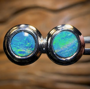 Sterling Silver - Australian Boulder Opal Doublet Stud Earrings Blue/Green. Bulk Listing
