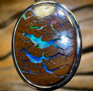 Sterling Silver - Solid Australian Boulder Opal UNISEX Pendant