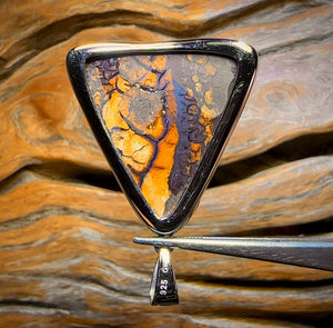 Daddy Rock Sterling Silver - UNISEX Large Solid Tribal Boulder Opal Pendant