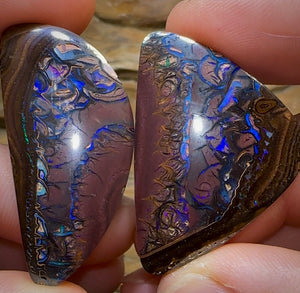 90cts - Koroit Nut Opal Pair. BLACK TRIBAL PATTERN - Opal Whisperers