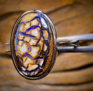Sterling Silver - Solid Tribal Boulder Opal Ring