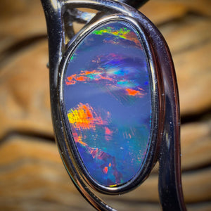 Sterling Silver - Red Sunset Australian Boulder Opal Doublet Pendant