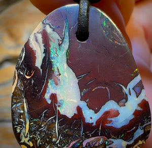 28 x 23mm - Drilled Australian Tribal Boulder Opal Necklace. Double Sided