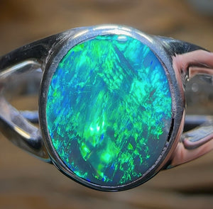 Sterling Silver - Solid Lightning Ridge Black Opal Ring - Opal Whisperers