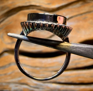 14k White Gold - Solid Lightning Ridge Black Opal Ring