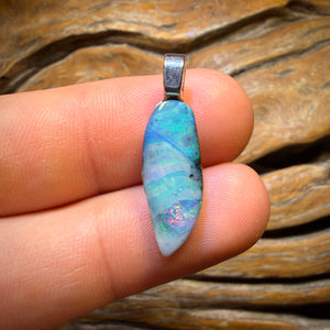 Parrot Fish Solid Queensland Boulder Seam Opal Pendant