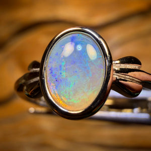 Bargain Card! Sterling Silver - Solid South Australian Crystal Opal Ring