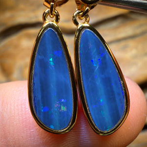 Wild Card! Sterling Silver Gold Plated - Australian Boulder Opal Doublet Drop Stud Earrings Unique 4 Stone Limited Edition