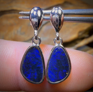 Sterling Silver - Australian Boulder Opal Doublet Drop Stud Earrings