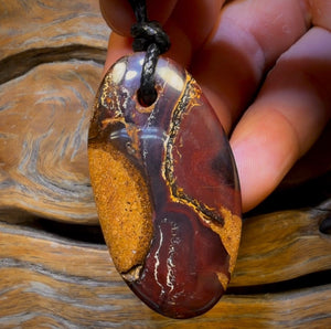 51 x 27mm - Drilled Boulder Opal Picture Stone Pendant w/ Eco Friendly Vegan Cord