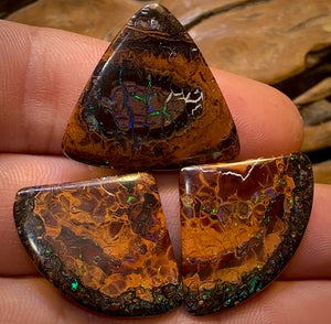 58.1cts - Rare Yowah Nut Opal Parcel. Tribal Pattern Matching Trio In Unique Orange Iron Stone