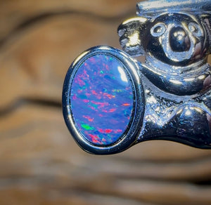 Sterling Silver - Red/Multi Boulder Opal Doublet Koala Pendant. Multiple Available - Opal Whisperers