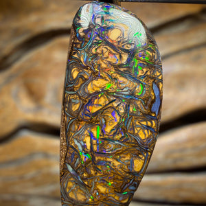 Solid Top Tan Tribal Tooth Queensland Boulder Opal Pendant