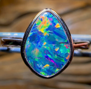 Top Sterling Silver - Queensland Boulder Opal Doublet Ring - Opal Whisperers