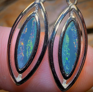 Sterling Silver - Australian Boulder Opal Doublet Drop Stud Earrings