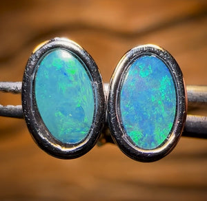 Sterling Silver - Australian Boulder Opal Doublet Stud Earrings Green/Blue. Bulk Listing