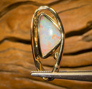 14k Gold - Top Quality Solid South Australian Crystal Opal Pendant with Red