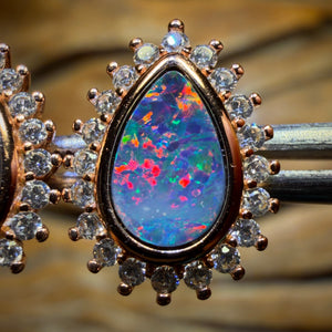 Sterling Silver Rose Gold Plated - Australian Boulder Opal Doublet Stud Earrings