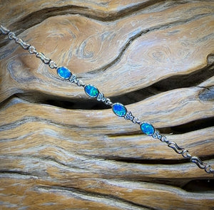 Sterling Silver - Australian Boulder Doublet Opal Bracelet