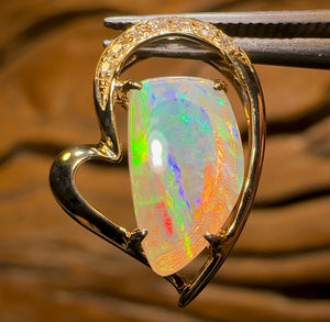 14k Gold - “Striations” Solid South Australian Crystal Opal Pendant