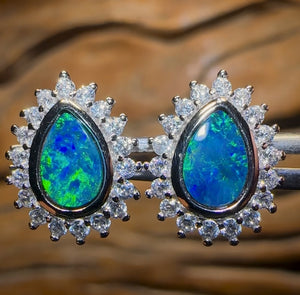 Sterling Silver - Australian Boulder Opal Doublet Stud Earrings