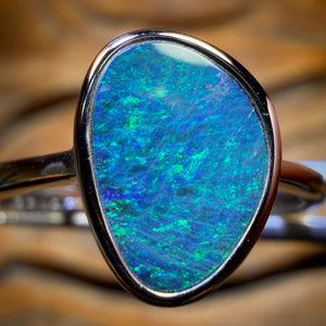 Sterling Silver - Queensland Boulder Opal Doublet Ring Scandinavian Aka Ice Blue