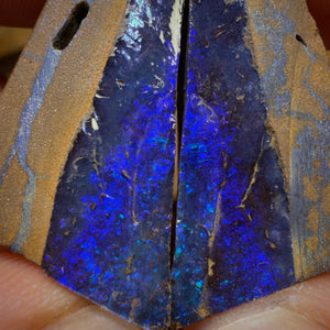 72.8cts - Australian Boulder Seam Opal Rough Pair. Natural Split