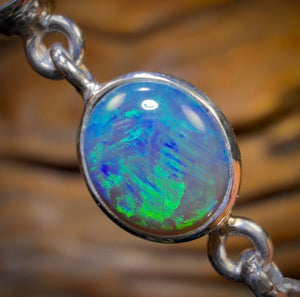 Sterling Silver - Best Solid Lightning Ridge Crystal Opal Bracelet