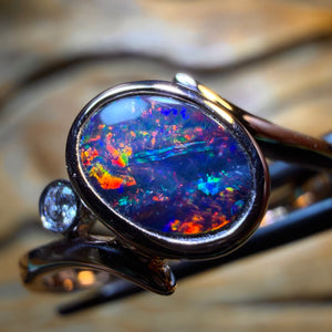 10k Rose Gold - Queensland Boulder Opal Top Red Multi Doublet Diamond Ring
