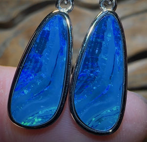 Sterling Silver - Large Split Picture Pattern Australian Boulder Opal Doublet Hook Earrings