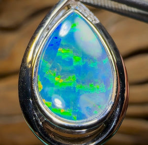 14k White Gold - Australian Boulder Opal Doublet Pendant. Rare Ribbon Pattern. - Opal Whisperers