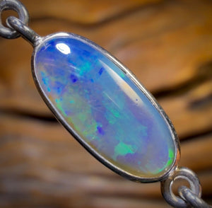 Sterling Silver - Best Solid Lightning Ridge Crystal Opal Bracelet