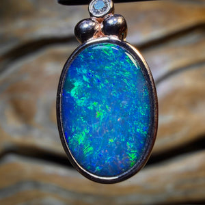10k Rose Gold - NEW Isaac Design Lightning Ridge Opal Doublet Diamond Pendant