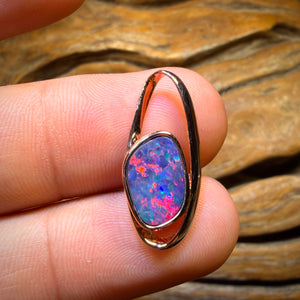 Top Red Fire Sterling Silver Rose Gold Plated - Queensland Boulder Opal Doublet Pendant