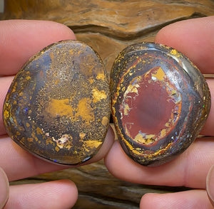 121.3cts - Owl Eyes Tribal Australian Boulder Opal Pair - Opal Whisperers