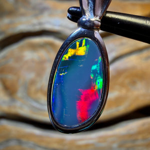 Sterling Silver - Queensland Boulder Opal Doublet Pendant Red