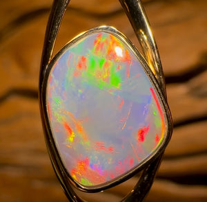 14k Gold - Semi Harlequin Solid South Australian Dark Opal Pendant
