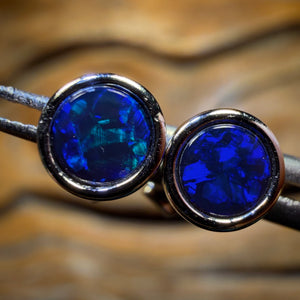 Half Price Card! Sterling Silver - Australian Boulder Opal Doublet Stud Earrings