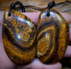 2 x HUGE Drilled Boulder Opal Pendant Split Pair w/ Eco Friendly Vegan Cords