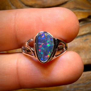 Sterling Silver - Queensland Boulder Opal Doublet Ring Top Top Red Multi