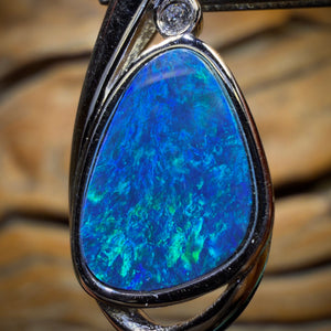 Sterling Silver - Top Blue / Green Australian Boulder Opal Doublet Pendant, Good Size