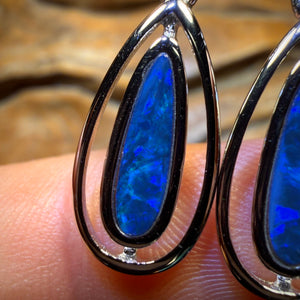 Sterling Silver - Australian Boulder Opal Doublet Drop Stud Earrings