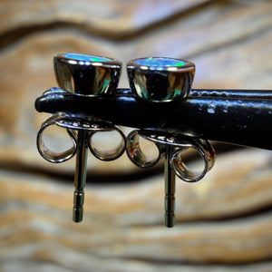 Sterling Silver - Australian Boulder Opal Doublet Stud Earrings Blue/Green. BULK LISTING