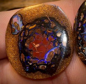 38.7cts - Tribal Queensland Boulder Opal Pair. Partial Crystal Centre