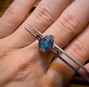Top Sterling Silver - Queensland Boulder Opal Doublet Ring - Opal Whisperers