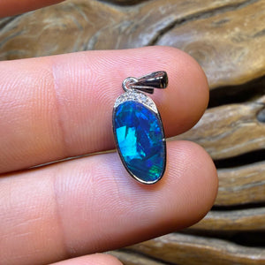 14k White Gold - Queensland Boulder Opal Doublet and Diamond Pendant