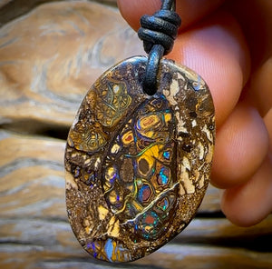 32 x 22mm - Drilled “Nut Within Tribal” Queensland Boulder Opal Necklace